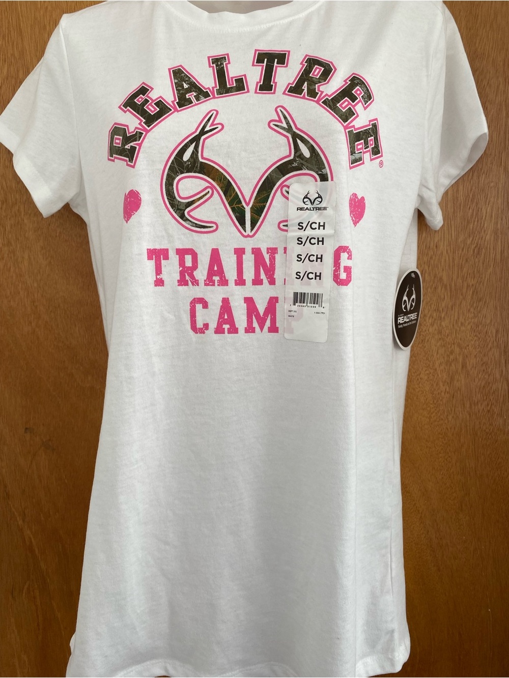 Realtree White Tee with Pink Camo Logo